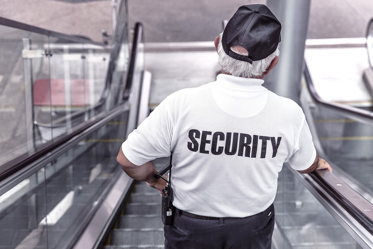 security,  man,  escalator,  police,  guard