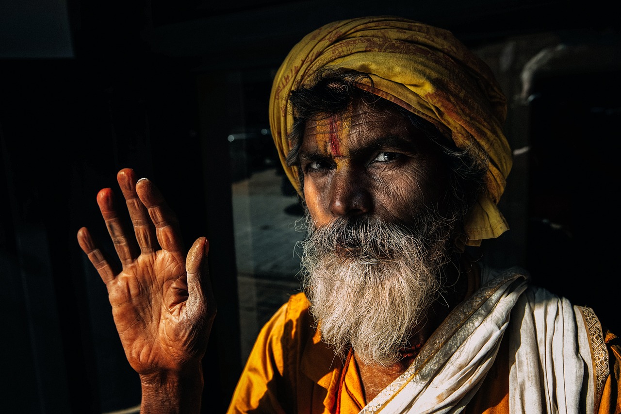old man, beard, portrait, face, hand